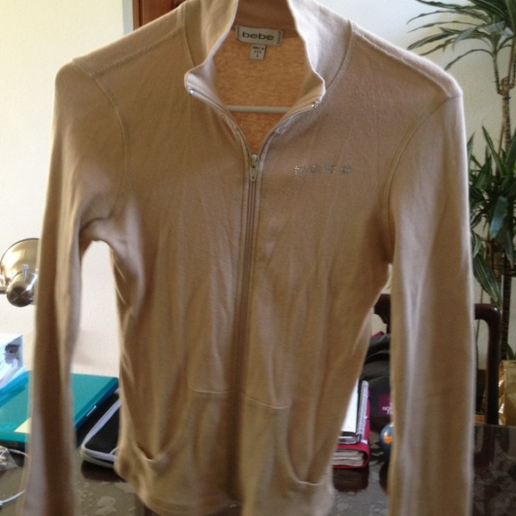 Small Bebe khaki zip-up and L bebe black/grey top