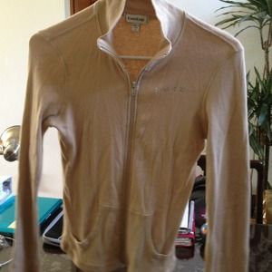 Small Bebe khaki zip-up and L bebe black/grey top