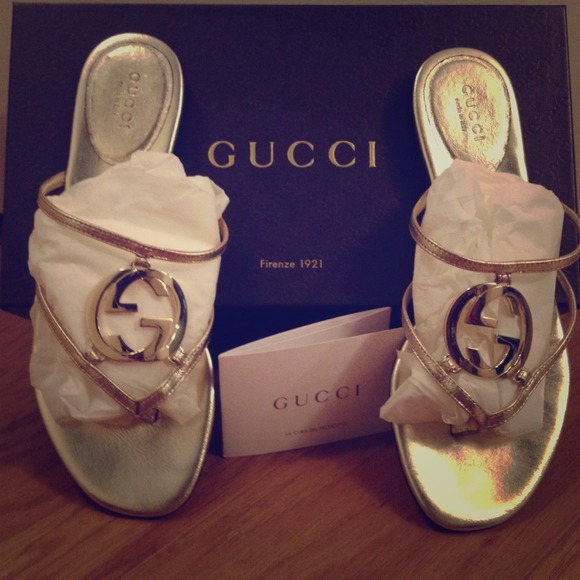 Gucci Gold GG Sandals •authentic•