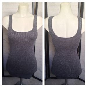 bebe Tops - SOLD Bebe Silver Shimmer Sparkling Ribbed Top bebe Tops - SOLD Bebe Silver Shimmer Sparkling Ribbed Top