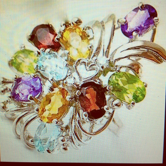Multi-Gem 5ct Cluster Ring - Picture 1 of 2