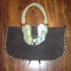 Faux Brown Suede and Fur Purse