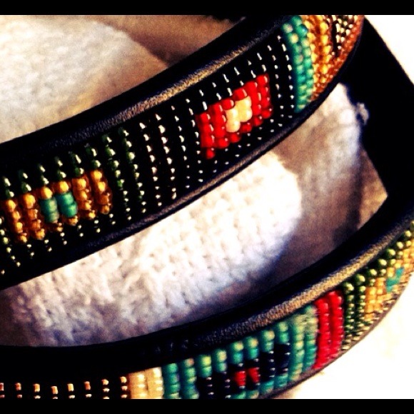 Beaded Black Leather Brighton Belt