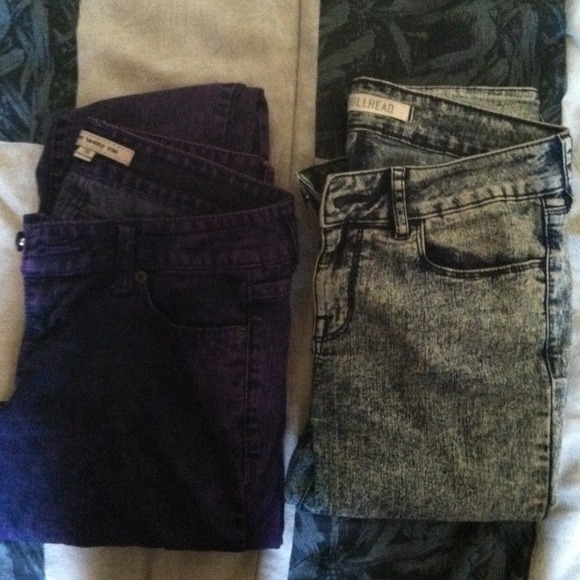 Acid wash purple jeans with punk studded bracelet
