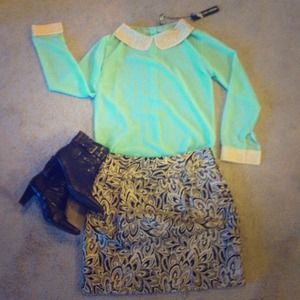 Reduced! Sheer mint top with Peter Pan collar