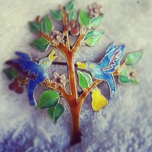 Vintage Enamel Tree with Birds Pin