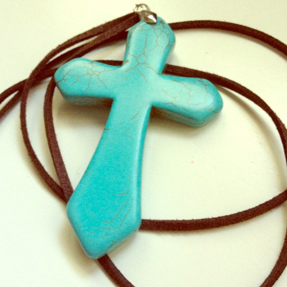 Faux Turquoise Cross Necklace