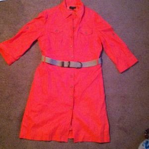 SOLD  Size 16 coral linen dress with buttons