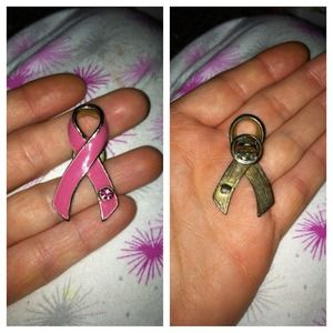 Pink ribbon pin with fake pink gem