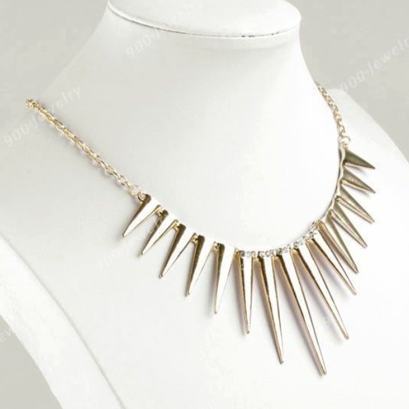 SOLD Gold Spike rhinestone detail necklace.