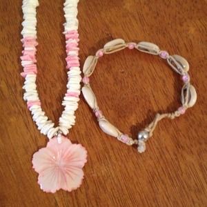 Pink shell necklace and anklet