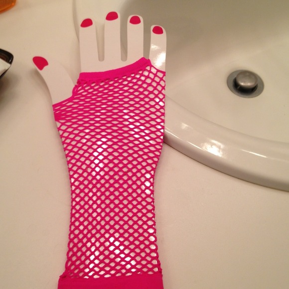 Fishnet Fingerless Elbow Length $soldpink/yellow - Picture 3 of 4