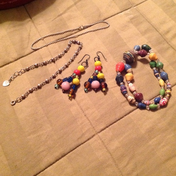 Bracelet, earrings, and two anklets