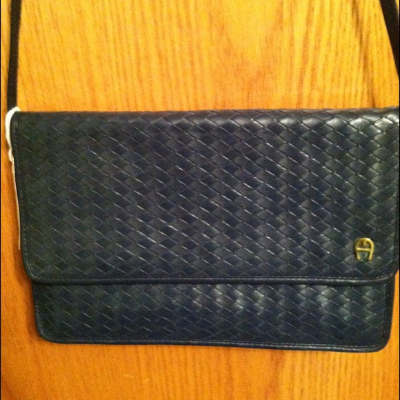 Atienne Aigner Leather Weaved Look Navy Purse