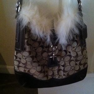 Coach handbag with faux fur trim