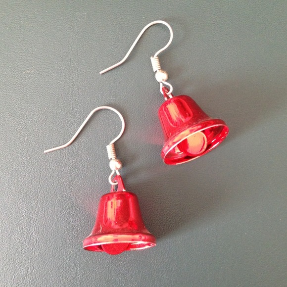 Silver w/red bells dangle earrings