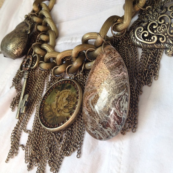 Bold chunky chain antique gold charms necklace set