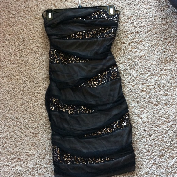 Brownish black with gold sequin cocktail dress