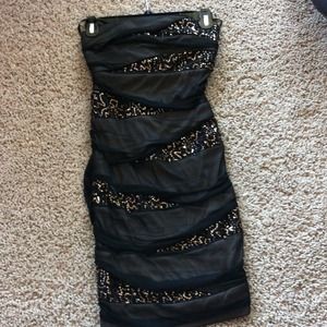 Brownish black with gold sequin cocktail dress