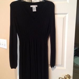 Black sweater dress, pleated waist
