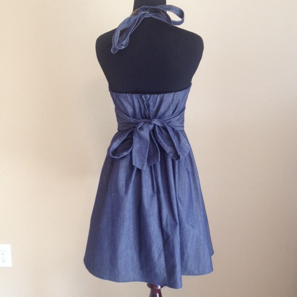 Denim Halter Dress with Pockets - Picture 2 of 4