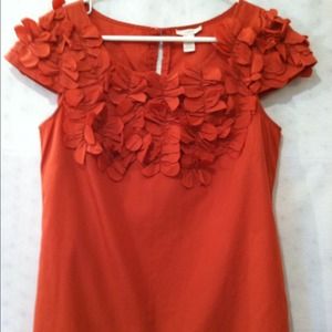 J Crew woven top with floral appliqué detail