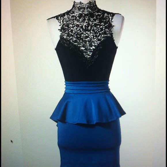 (SOLD OUT) - Royal Blue Lace Peplum Dress -