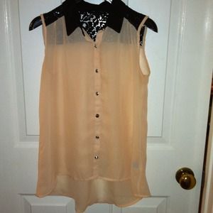 RESERVEDSheer lightpink button up lace back blouse