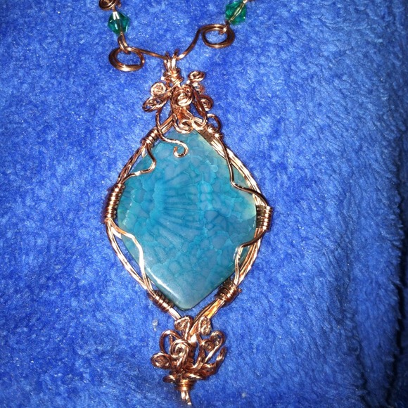 Bluish dyed Jasper Sone wrapped in Copper