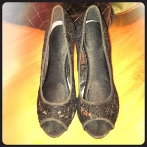 REDUCED Black lace open toed heels
