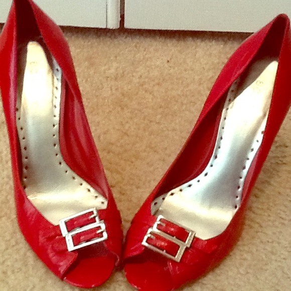 BCBG Red open toe pumps