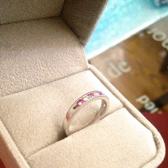 Round Pink Sapphire and Diamond band