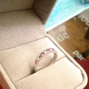 Round Pink Sapphire and Diamond band