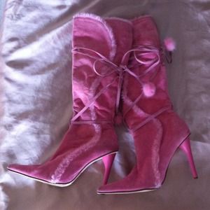 SOLD...Michael Antonio Pink suede high heel boot.