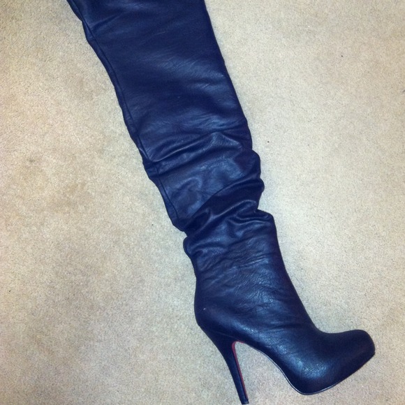Leather like thigh high boots