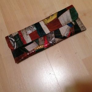 Leather multi colored clutch