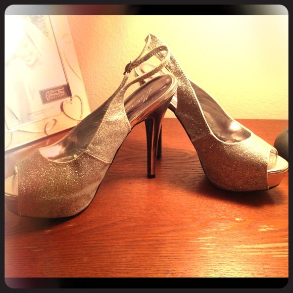Silver Sparkly Pumps with Heel Strap