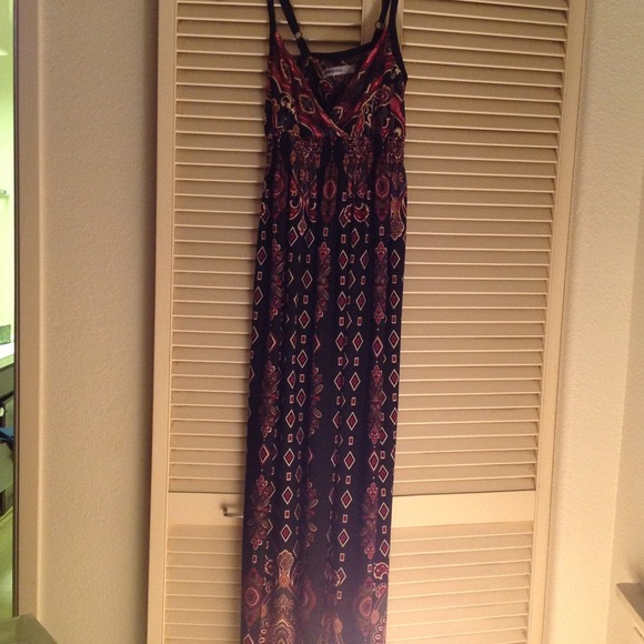 Long paisley print dress.