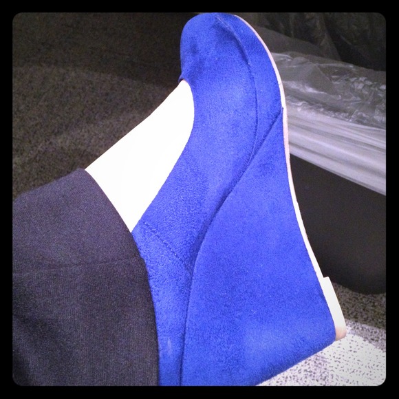 Royal blue wedges.