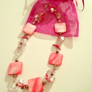 7" Handmade Pink Stone Necklace