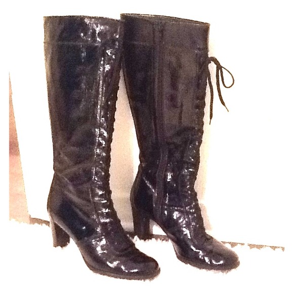 Stuart Weitzman tall black lace up boots
