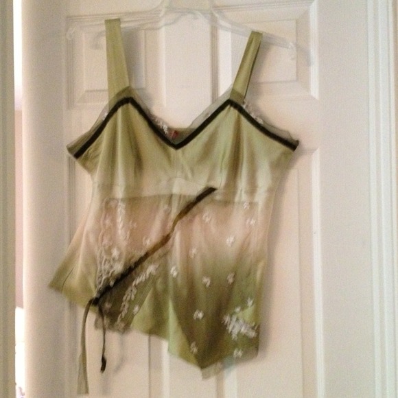 Seven7 100% silk lace & velvet trim tank top.