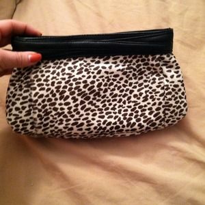 Ann Taylor leather & calf hair snow leopard clutch