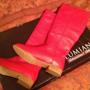 Red leather boots.