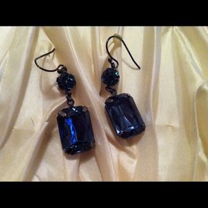 Dark blue jeweled drop earrings