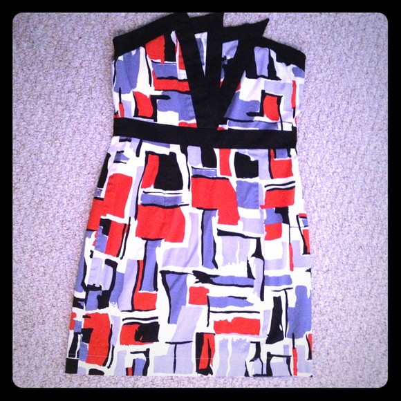 Beautiful Orange, black, grey, blue, white dress