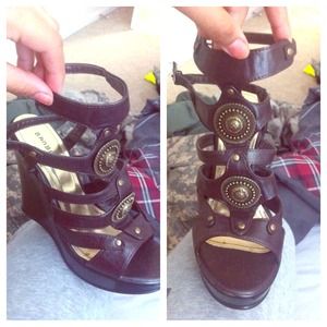 Bamboo ankle wrap wedges