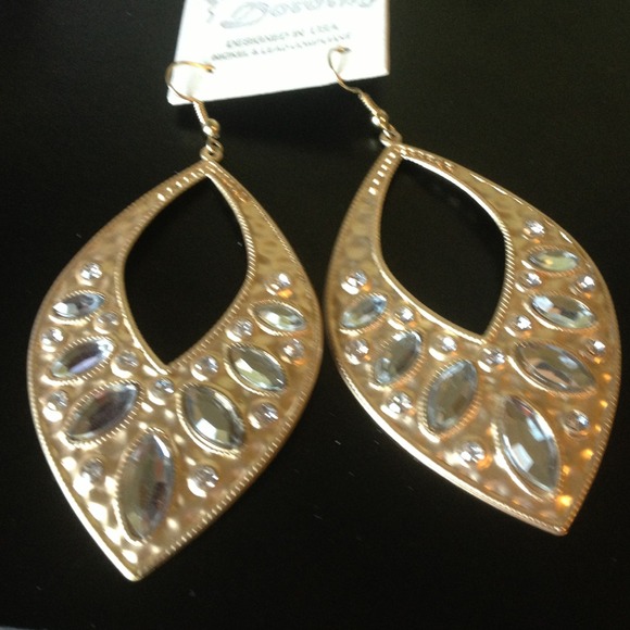 Light Teardrop Gold Color Rhinestone Earrings