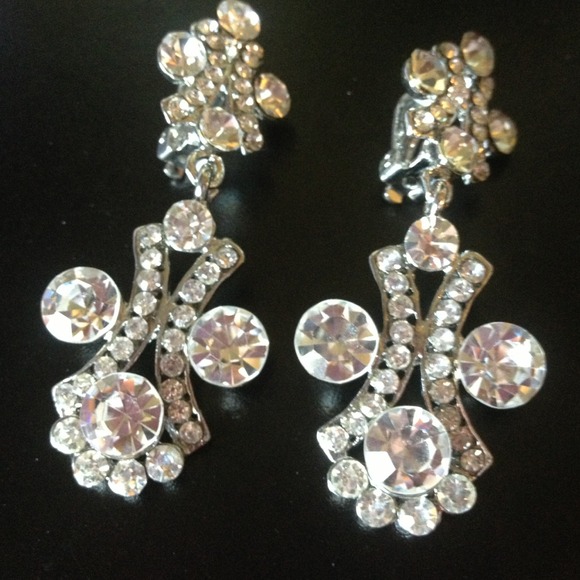 Clip Rhinestone Chandelier Earrings