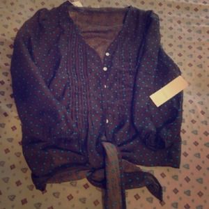 Brown and blue chiffon top